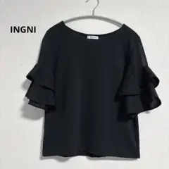 【INGNI】 フリル袖 半袖トップス　ブラック　黒