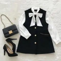 極美品　ウエストシェイプジレ　ブラック　ロングベスト　金ボタン　セレモニー　M