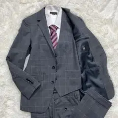 未使用級 スーツセレクト スーツ スリーピース チェック柄 グレー Mサイズ