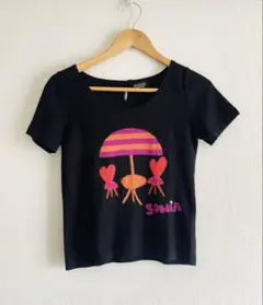 【良品】SONIA RYKIEL 半袖カットソー 黒 刺繍 ラインストーンのサムネイル