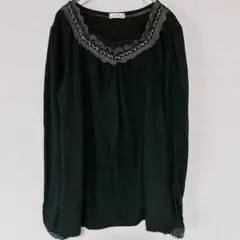 axes femme 長袖トップス カットソー 黒 ロリータ フリル レース