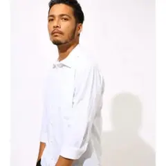 ［AZUL］コットン×リネン（綿麻）COOLMAX ７分袖シャツ　WHITE/Sのサムネイル