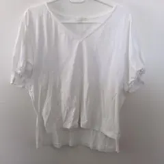 ホワイト Vネック バルーンスリーブ Tシャツのサムネイル