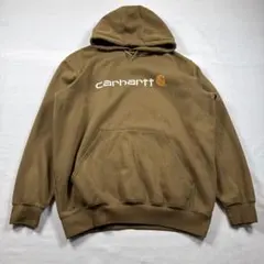 Carhartt ロゴプリント パーカー XL 裏起毛 ブラウン