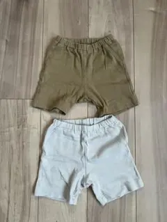 無印良品カーキ・グレー 2枚セットポケット付きショートパンツ 80㎝