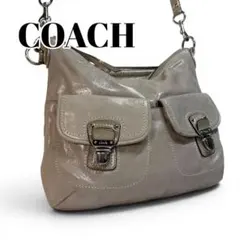 COACH コーチ 2WAY ショルダーバッグ シルバー ベージュ ラメ