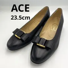 エース リボン付きレディースパンプス ブラック 23 1/2 ACE 型押しのサムネイル