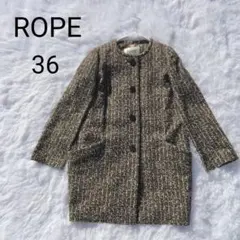 ROPE ジャガード ノーカラー ジャケット 36 ブラウン系 コート