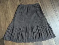 ダークブラウン プリーツスカート レーストリム