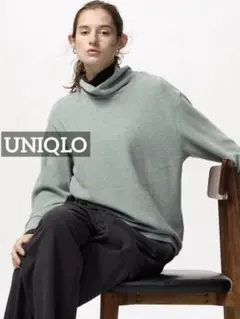 k0512 UNIQLO ソフトニットフリースリブハイネックT グリーン