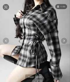 me+em select レースアップリボンスリムラインチェックネルシャツのサムネイル
