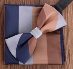 蝶ネクタイ　チーフ　セット　ストライプ　フォーマル　結婚式　スーツ　タキシード