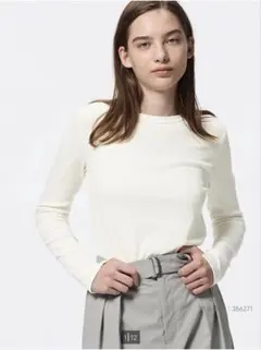 【GU】ソフトリブクルーネック ホワイト