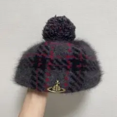 レオパードモヘアベレー帽 ビビアンVivienne Westwood ベレー帽 ニット レオパード柄 ロゴプリント M ブラウン（2024