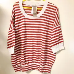 新品 グローバルワーク shuca 赤と白のボーダー半袖 薄手ニット