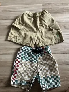 カーキ色 チェック柄 ハーフパンツ 100cm