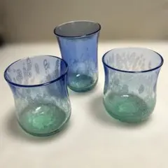 青と緑のグラデーションガラスコップ 3個セット