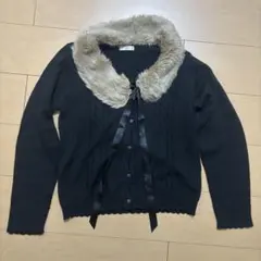 axesfemme ファー付きニットカーディガン ブラック 黒