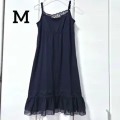 pink adobe ロングスリップ M 黒 レース フリル アンダーウエア
