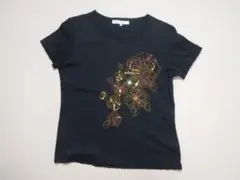 DANA PARIS 花柄刺繍 スパンコール裾ビーズTシャツ40サイズ ブラックのサムネイル