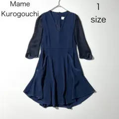 3496【美品】マメクロゴウチ 七分袖ワンピース レース 紺 1のサムネイル