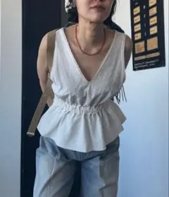 チェックジャガードペプラムベスト