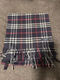 BURBERRY LONDON マフラー カシミア100％ ネイビー×レッド