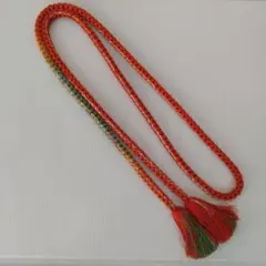 帯締め 振袖用正絹と金属糸濃いオレンジ系とモスグリーン？のグラデーションと金色W