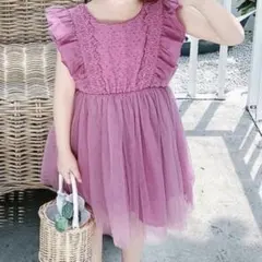 100 パープル　キッズ　フォーマル　結婚式　お食事会　キッズドレス　家族写真