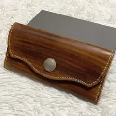 【ハンドメイド品】コンチョ付きウォレット　木目調　手染め　ウッド調　肉厚　ヌメ革