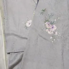 未使用品 竪絽 正絹付け下げ 夏着物 秋草模様 聡明なブルーグレイ