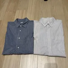 【2枚セット価格】UNIQLO ストライプシャツ　グレー/ネイビー Lサイズ