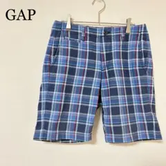 ギャップ チェック柄ハーフパンツ M メンズ ショートパンツ 紺 白 綿　美品のサムネイル