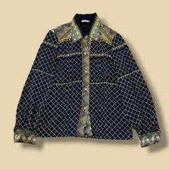 ヴィンテージ 総柄 ブラウス シャツ 金ボタン レトロ古着 昭和レトロ
