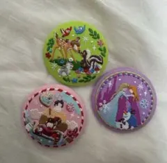 ディズニー 刺繍缶バッジ アナ雪 シュガーラッシュ バンビ 3点セット