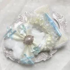 ぬい服　着ぐるみ　10〜12cm用　ブルー クリーム ねこ チェーンフック付きのサムネイル