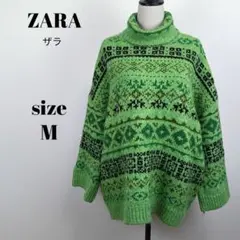 【a2094】ZARA ザラ ルーズフィット ジャガードタートルネックニット M