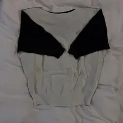 ホワイト/ブラック Vネック 半袖ニット 9号