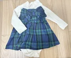 重ね着風 チェックロンパース