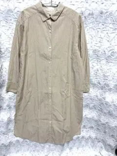 【SLOBE IENA 】L◇ストライプ シャツワンピース 日本製 ベージュ