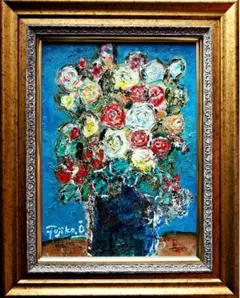 大澤扶二子□薔薇□バラ□真作保障□新品額□油彩画□絵画□油絵□静物