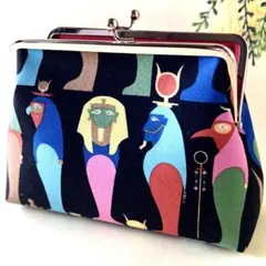 がま口ポーチ カラフル古代エジプト柄 化粧ポーチ プチギフト USAコットン