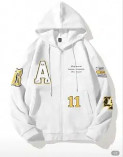 ホワイト フード付きパーカー NY A Chicago 11