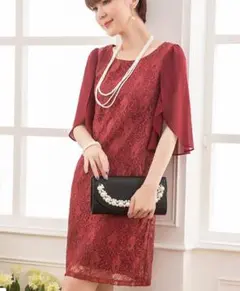 再入荷♪パーティドレス☆レッド ドレス 二次会 レース 結婚式 二次会 謝恩会