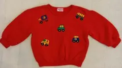 ミキハウス チエコサク 赤 車刺繍 トレーナー　90　レトロ