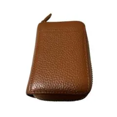 ブラウン 合成皮革 ファスナー式カードケース