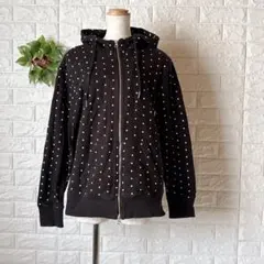 a1358 ベースコントロール ドット柄 フルジップパーカー 黒 2 M