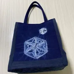 藍染とデニムのトートバッグ　デニムリメイクトートバッグ