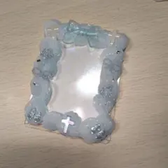 水色の十字架リボン装飾ホイップデコトレカケース