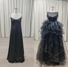 2way ブラックドレス／フリルチュール＆インナーワンピースセット